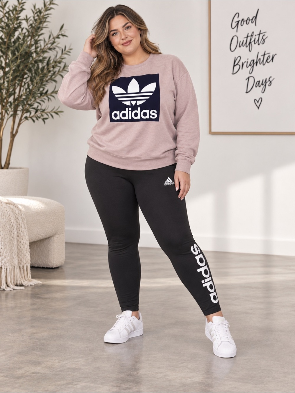 adidas Women's XL lavender Sweatshirt & Black Leggings Set